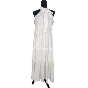 5/$15 Zessika White Halter Ruffle Maxi Dress